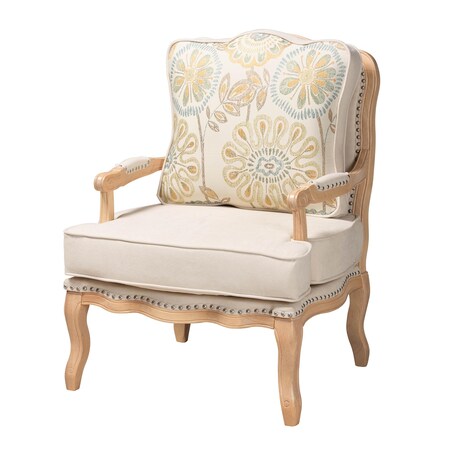 Baxton Studio Andre Traditional French Quilted Fabric and Whitewash Finished Wood Accent Chair 233-13262-ZORO